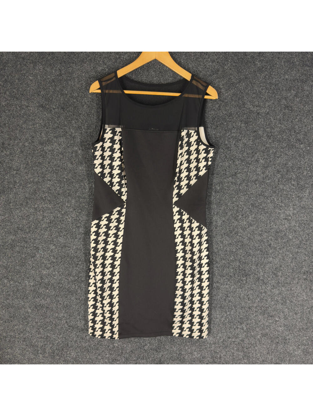 En Focus Studio Dress Women 14 Black Geometric Shift Midi Sleeveless Round Neck